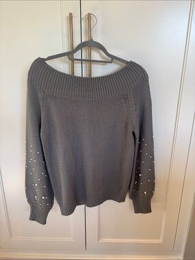 Elan Gray Pearl-Accent Off-Shoulder Sweater